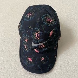 Nike Featherlight Dri-Fit Running Hat - Black w/ flowers